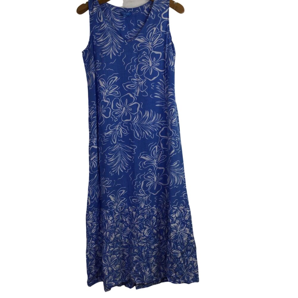 Blue Ginger Womens Sleeveless Maxi Dress  Tropical Floral Blue White Size S